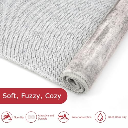 KOZYFLY Modern Abstract Kitchen Runner Rug, 2x6 Washable Rug Runner Non-Slip Soft Striped Hallway Runner Rugs, Grey Beige Print Distressed Carpet Runner for Entryway Bathroom Laundry Room Foyer