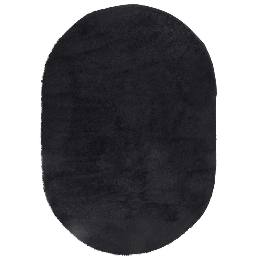 NAVARRA Tapis shaggy à poils longs, noir, 300 x 200 cm, ovale, en polyester, robuste, doux, moelleux, pour salon, chambre à coucher et bureau