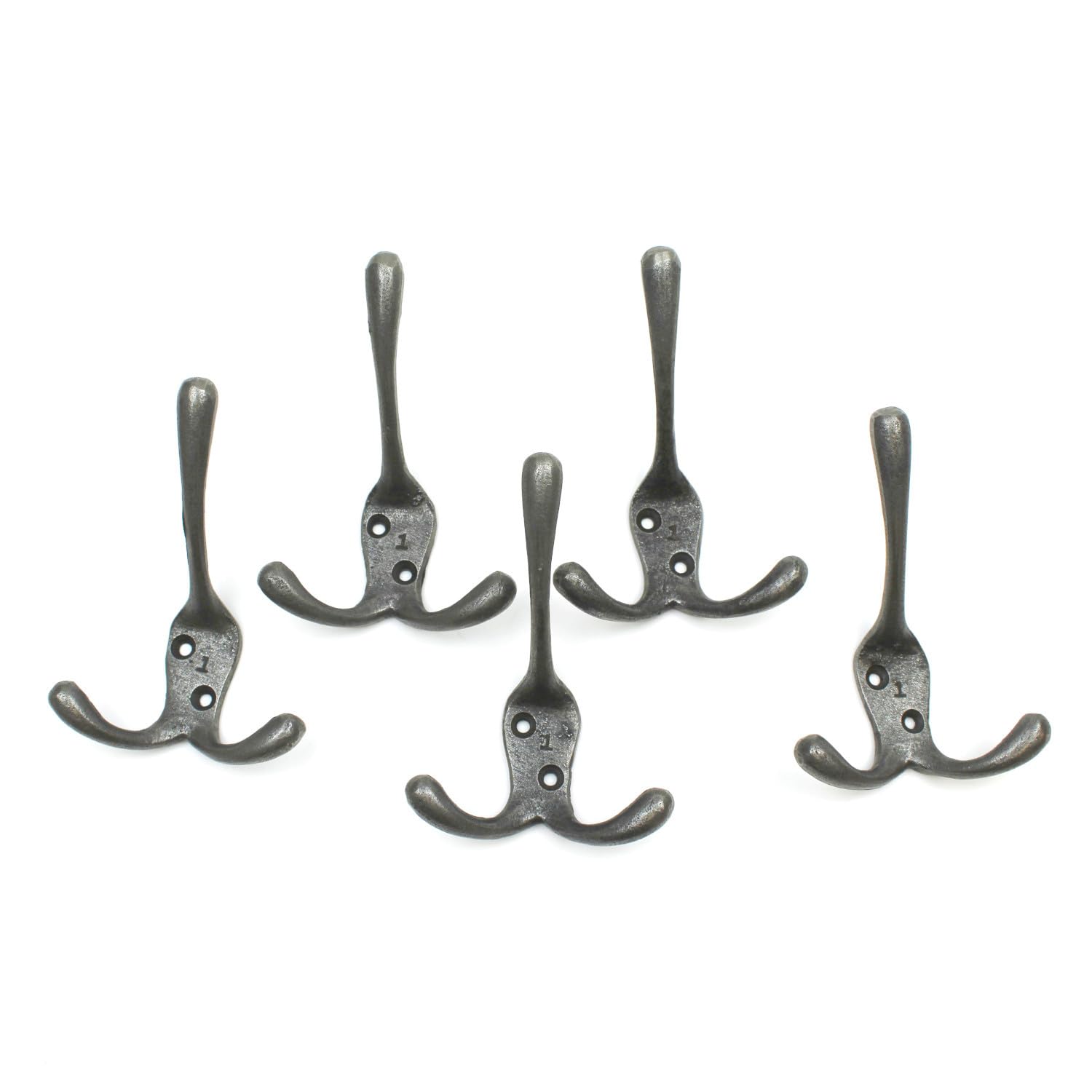 Oakcrafts Cast Iron Victorian Triple Coat Hook - Pack of 5 Hooks with Fixing Screws