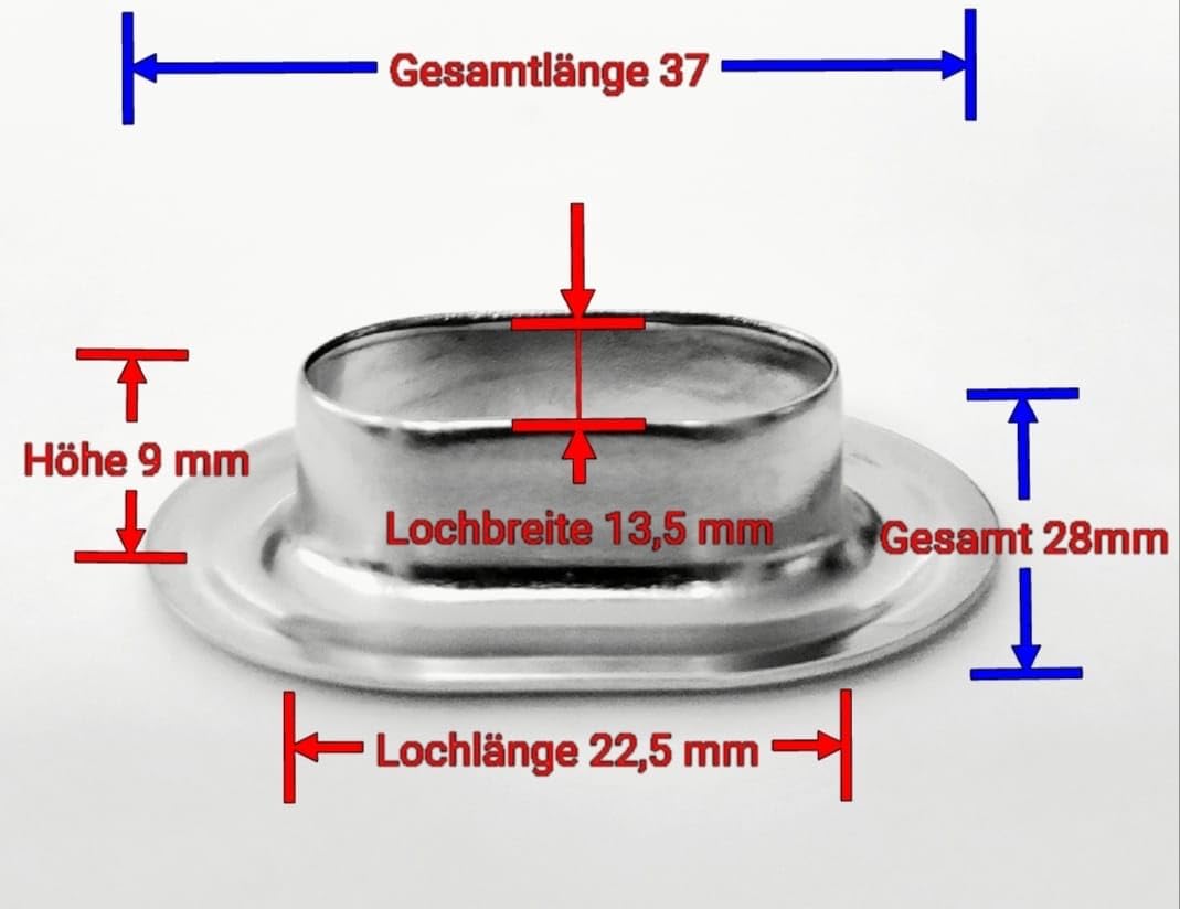 Oval Ösen Set Einschlagstempel Locheisen Hammer 22,5x13,5 mm + 50 Ösen Zink Ösenwerkzeug Stanze Presse