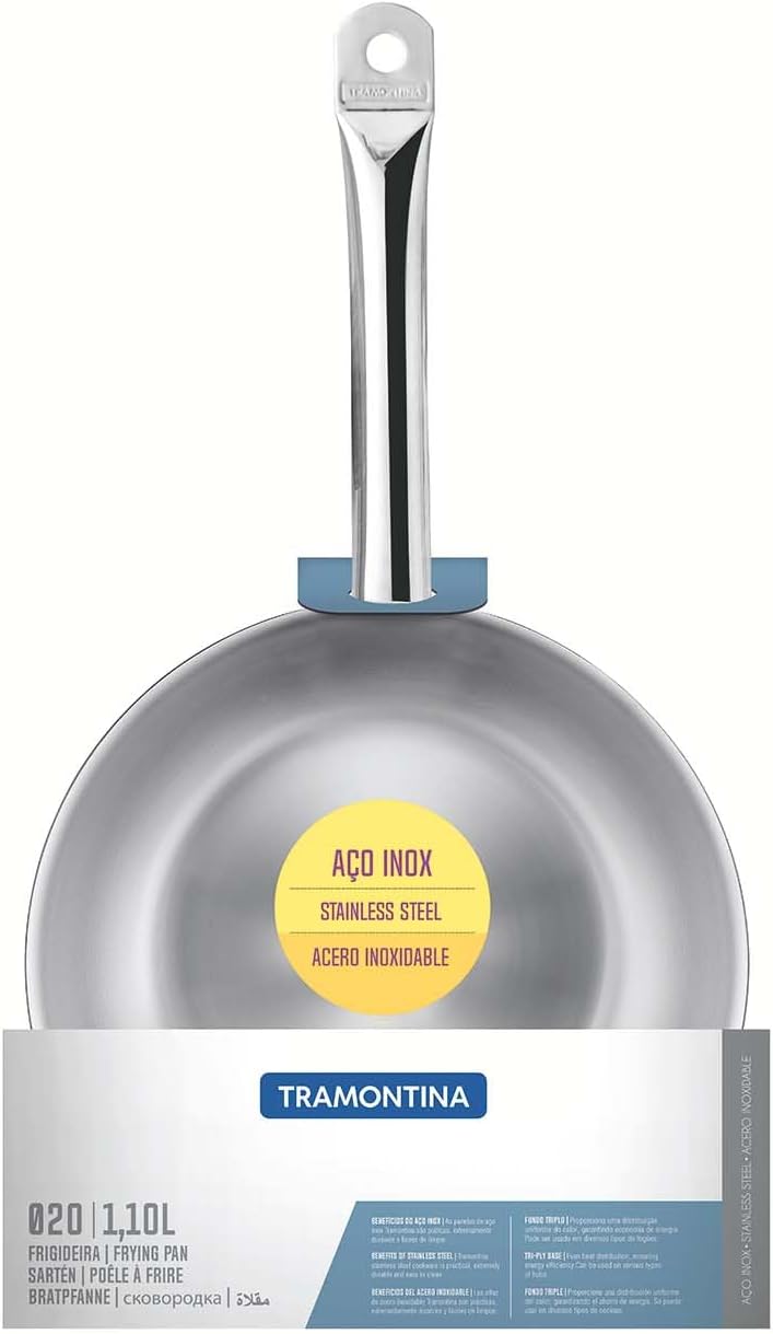 Tramontina 20-cm 1.1L, Stainless Steel Frying Pan, for Induction Hobs, Gas, Ceramic, Electric, Oven and Dishwasher-Safe