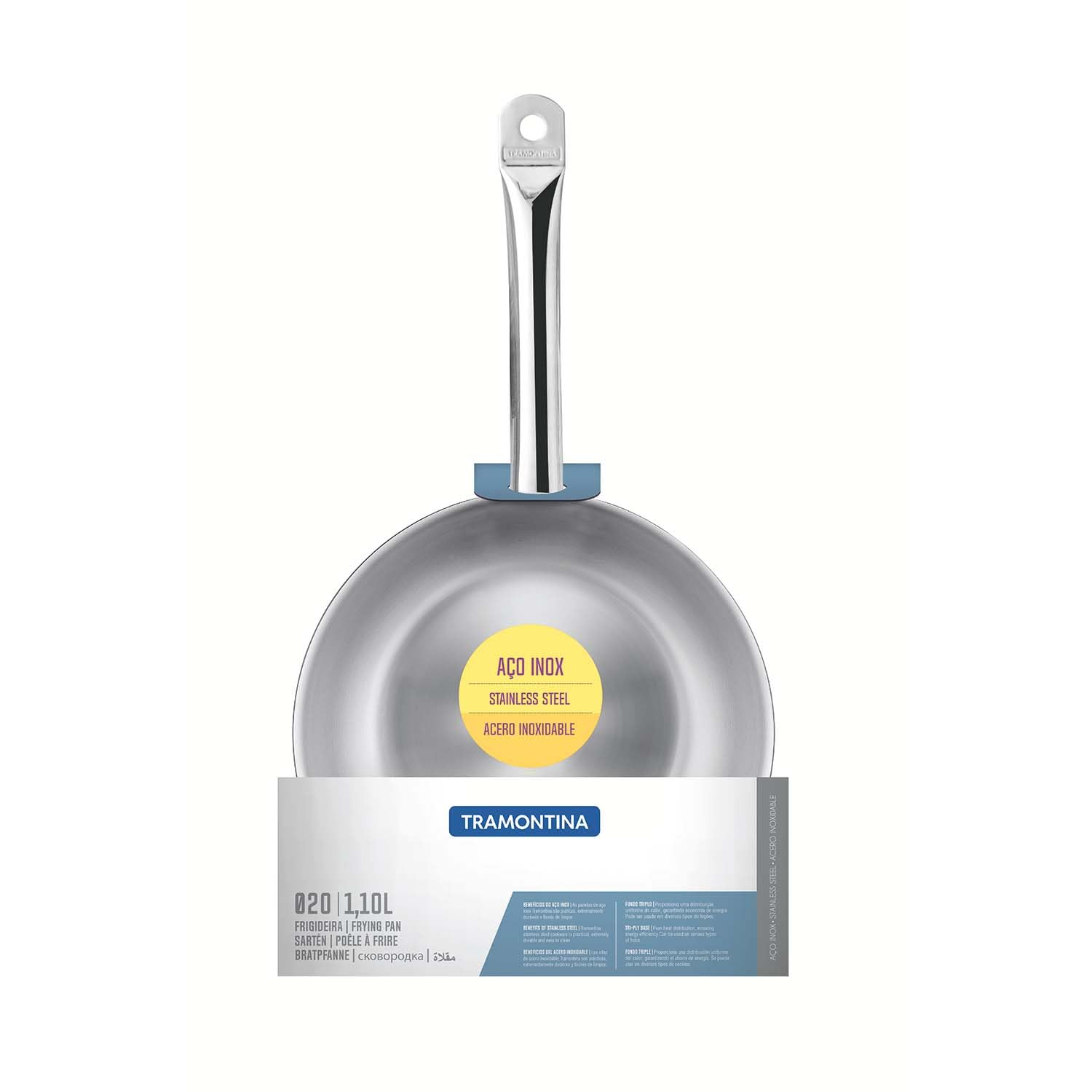 Tramontina - Sartén Professional, de Acero Inoxidable y Terminación Brillante, con Fondo Triple y Mango, 20 cm y 1,1 L | Ideal para uso intensivo