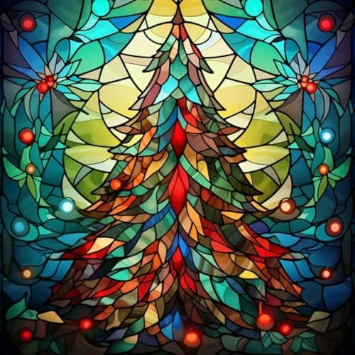 Apcufir Christmas Paint by Numbers for Adults,Christmas Tree Paint by Numbers on Canvas,DIY Paint by Number for Holiday Home Wall Decor 16X16 Inch