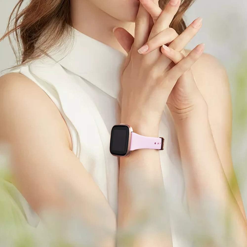 5 Pack Slim Bands Compatible with Fitbit Versa 2 Bands/Fitbit Versa/Versa Lite/Versa SE, Soft Silicone Replacement Wristband for Fitbit Versa Smart Watch Women Men (Small, Wine Red/Grey/White/Pink/Light Blue)