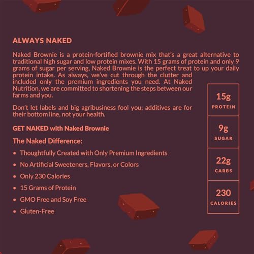 Naked Brownie - High Protein Brownie Mix, No Artificial Sweeteners, 15g Protein, Only 9g Sugar, Gluten Free, Non-GMO, No Soy - 1.2 LB
