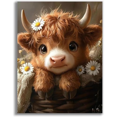 Jakener Cross Stitch Kits for Adults Beginners, Cute Highland Cow Stamped Embroidery Kits for Adults, 11CT Counted Embroidery Needlepoint Kits Fun DIY Crafts Home Decor 12x16 Inch