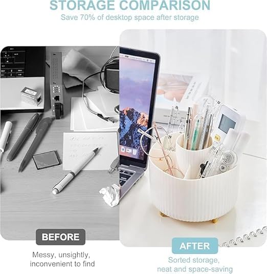 JAMBUVANTI Desktop Supplies Organizer And Accessories, 360 Degree Rotating Desk Organizers with 5 Slots holders for Papler clips, Smooth Rotating Pen Holder for Home, Office, School.1Pcs (WHITE) 3