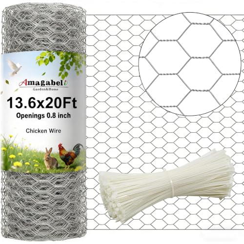 Amagabeli Chicken Wire Fencing 13.7 in x 236 in(20ft) Garden Netting Poultry Wire Hexagonal Galvanized Mesh Roll Fence Barrier for Raised Bed Cattle Panels for Plant Trellis Vegetable Bird Pet Craft
