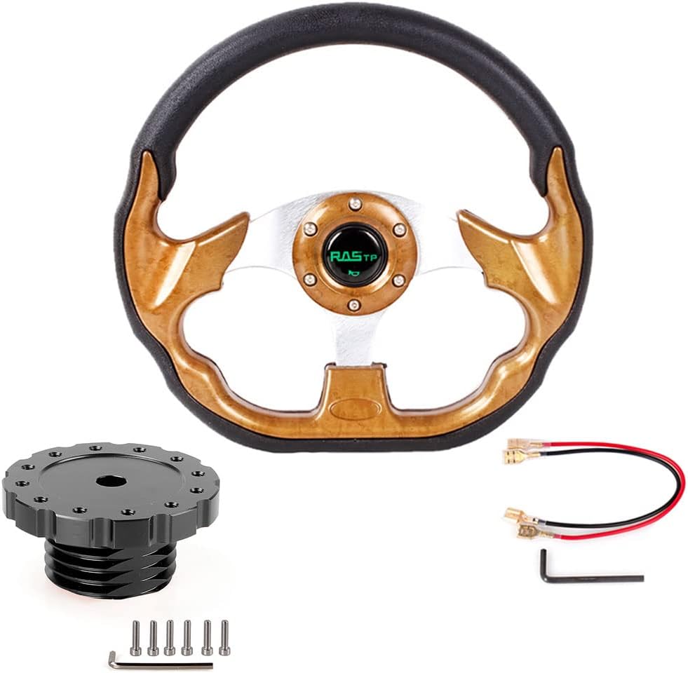 RASTP D Shape Racing Steering Wheel with Sim Racing Gaming Steering Wheel Adapter Fit for Thrustmaster T500 / T300 / TS-PC,TS-XW (Brown-Black)