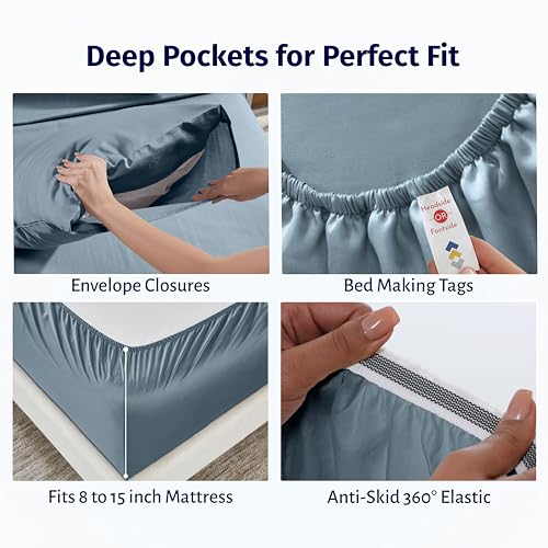 Image of California Design Den Egyptian Percale Sheet Set Full Size - Certified 100% Egyptian Cotton, Lightweight Percale Cotton Sheets Full Size, Deep Pockets, Crisp & Durable Luxury Bedding Set - Slate Blue