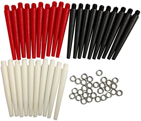 3 Colors(30 Pcs) 48mm Medium Nylon Dart Shafts Dart Stems Special Material with Metal O'rings