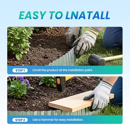Corrugated Metal Garden Edging, Landscape Edging Border, 6\"×40Ft Corrugated Metal Fence for Garden, Flower Bed, Lawn and Landscape Edging (Silver)