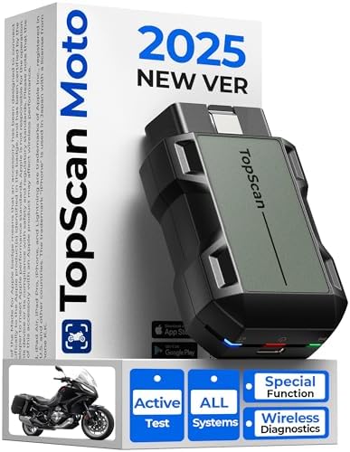 TOPDON TopScan Motorrad OBD2 Diagnosegerät für Harley, Ducati, BMW, Yamaha | für Honda&Kawasaki, 1 Jahr Gratis, Alle Systeme, Reset Funktionen, OBD2 Fehlerauslesegerät, Bidirektion
