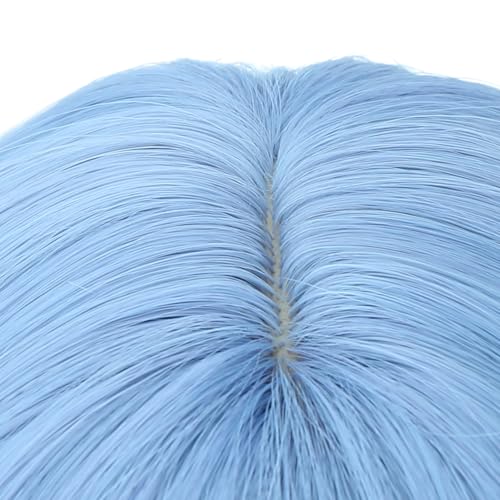 Image of PATTNIUM Light Blue Bob Wig for Kids Girls Short Blue Straight Wig with Bangs Cosplay Party Synthetic Rose Net Daily Wear Wig