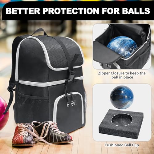 Mangrove Bowling Ball Bag, 2024 Bowling Backpack for 1 Ball, Bowling Bags with Padded Holder, Fits Bowling Shoes Up to Mens Size 14 and Accessories (Black)
