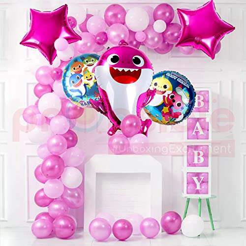 Image of Propsicle Birthday Baby Shark Decorations Foil Pink Balloon Pack of 5 Set For Baby Shark Theme Kids Party Princess Kids Helium Foil Balloon Item.