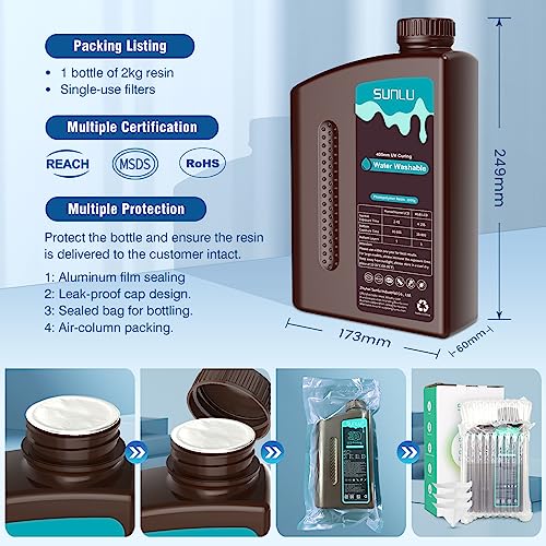 Image of SUNLU 2kg Water Washable 3D Printer Resin, Fast Curing Low Shrinkage, High Precision Photopolymer Resin for LCD /DLP /SLA Printers,395 to 405nm UV Resin, 2000g White