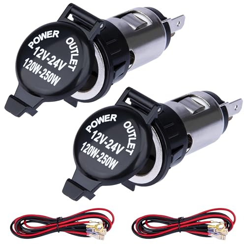 2 PCS Car Cigarette Lighter Socket Cigarette Lighter Replacement 12 Volt Female Power Outlet Socket with Cover and Wiring Harness Universal for Car Automotive Truck RV Boat Motorcycle
