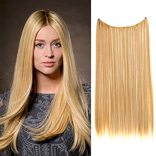 Hair Extensions Highlights Invisible Wire Straight Golden Blonde With Beach Blonde Adjustable Headband Long Synthetic Hairpieces 18 Inch for Women No Clip SARLA