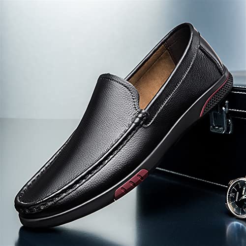 Mens Loafers Genuine Leather Stitching Details Round Toe Rubber Sole Perforated Option Anti-Slip Comfortable Flat Heel Walking Slip On2