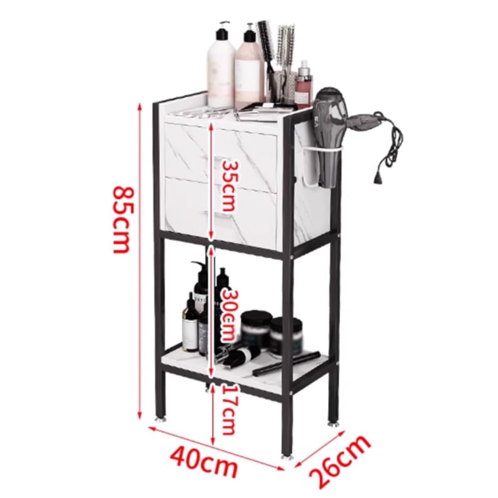Zfmnoyev Postazione per Parrucchiere con 2 Cassetti, Mobiletto per Parrucchieri con Porta Asciugacapelli, Postazione di Stoccaggio Multifunzionale per Barbiere, per Centro Estetico, Barbiere(Gray-A)