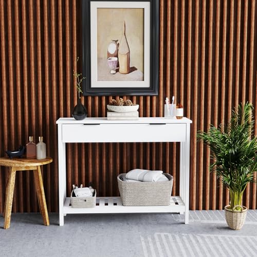 TaoHFE White Narrow Console Table with Drawer Storage Shelf - image 6