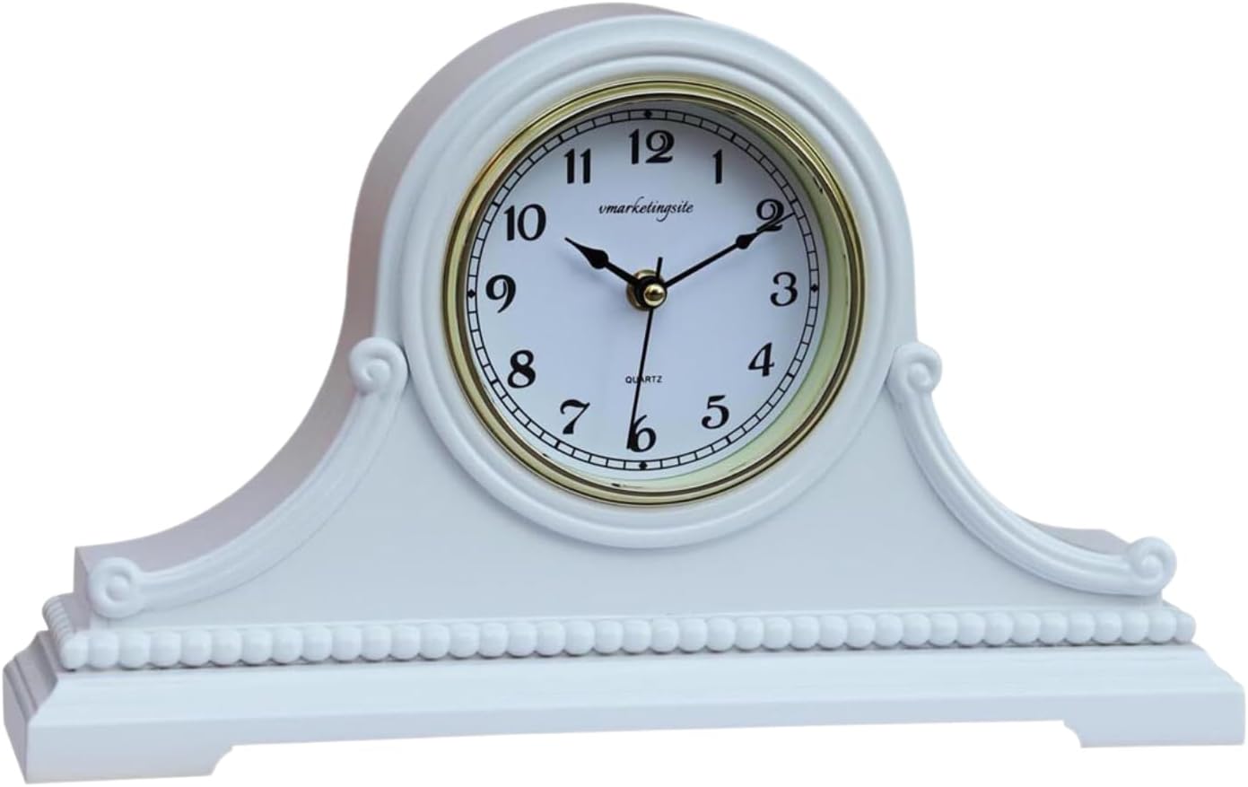Mantel Clocks, Battery Operated, Silent Wood Table Clock with Westminster Chimes On The Hour, Solid Wooden Shelf Chiming Mantle Clock, 9" x 16" x 3" (White - Arabic Numerals)