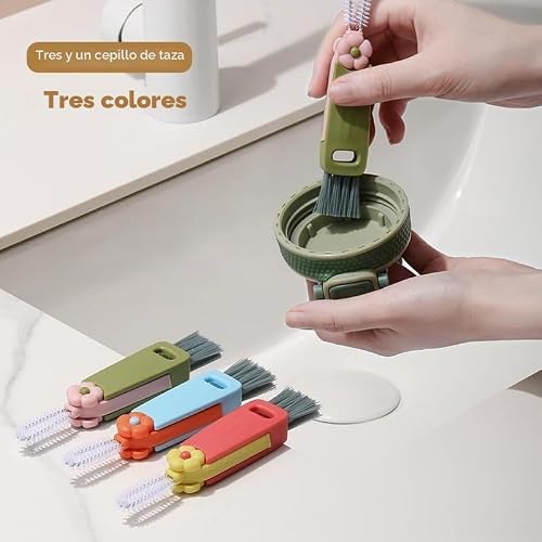 Miniatura 7 de Limpiador De Tapas De Tazas 3 En 1, Tapa De Botella, Cepillo De Huecos Multifuncional, Cepillo De Botellas De Agua, Adecuado Para Varias Tazas Y Botellas 3pcs
