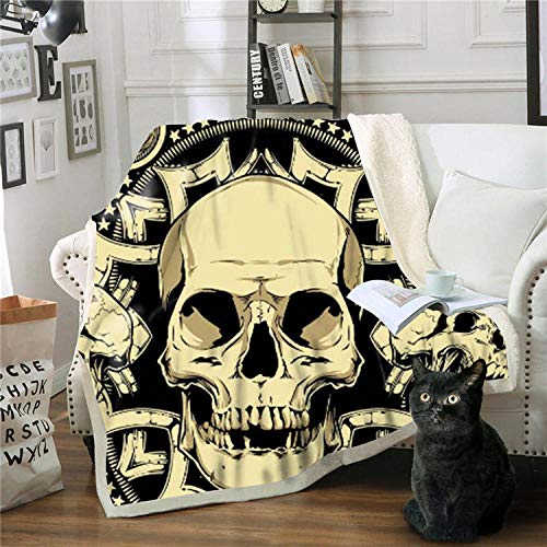 AHJJK Deckes Gelber Schädel 3D gedruckte Plüsch Warm Wearable Throw Blankets - Geeignet für Erwachsene Kinder Sofa…