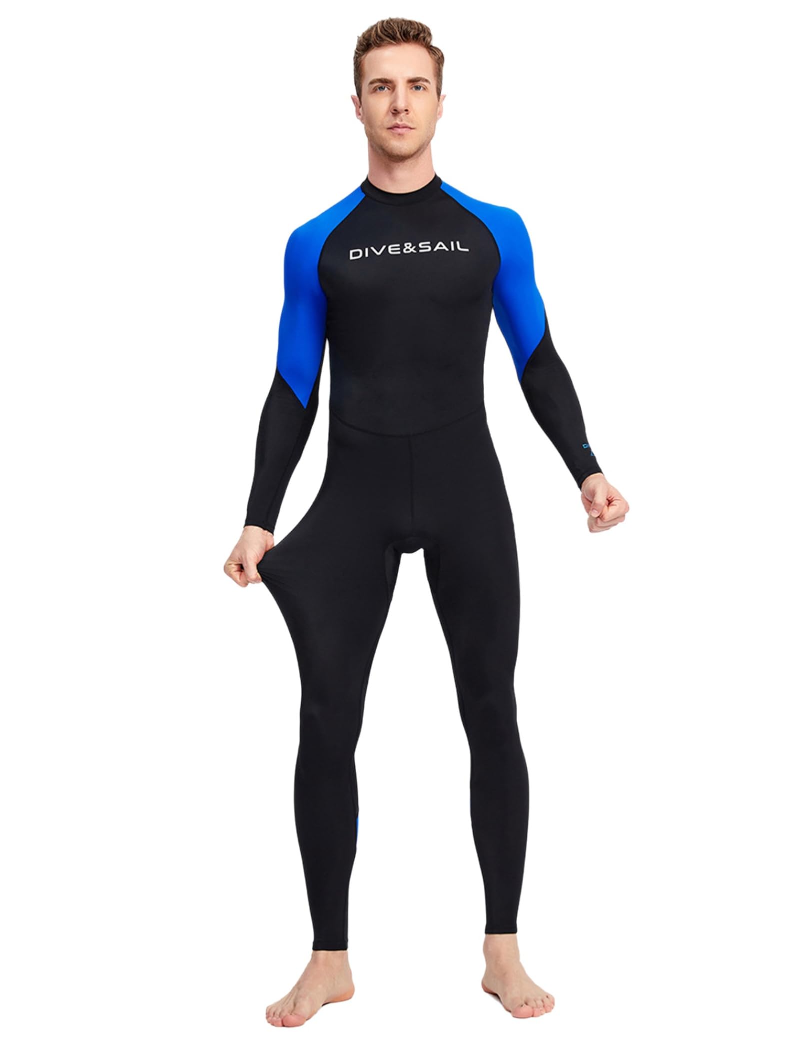 Neoprene Suit Uomo Lungo Tuta Subacquei Protezione Uv Costume Bagno Maniche Lunghe Costume Monopezzo Abbigliamento Bagno Snorkeling Surfing E Nuoto Blu 3XL