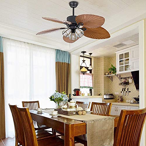 OUKANING Palm Island Bali Breeze Ceiling Fan, Five Palm Leaf Blades, Tropical Fan, With Remote Control (52 inches) (Brown 3 Lights) - Image 4