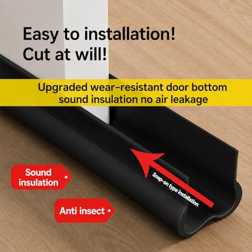 Image of Gap Filler for Door Bottom Seal Strip - Sound-Proof, Reduce Noise, Energy Saving Door Stopper for Reduce Door Dust, Insects Protector (Black)