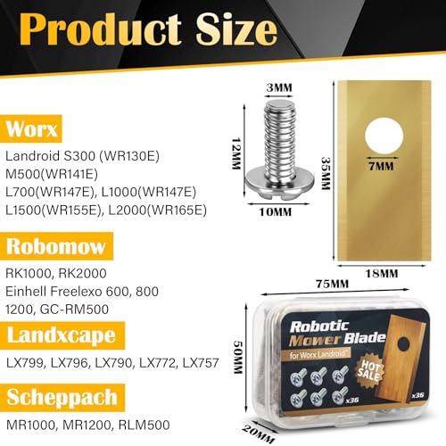 Grofis Set Di 36 Lame Per Robot Tagliaerba, Lame Di Ricambio In Acciaio Inox E Titanio Con Viti, Lame Ricambio Per Tosaerba, Accessori Per Tagliaerba Robot Compatibile Con Worx Landxcape Einhell - 2