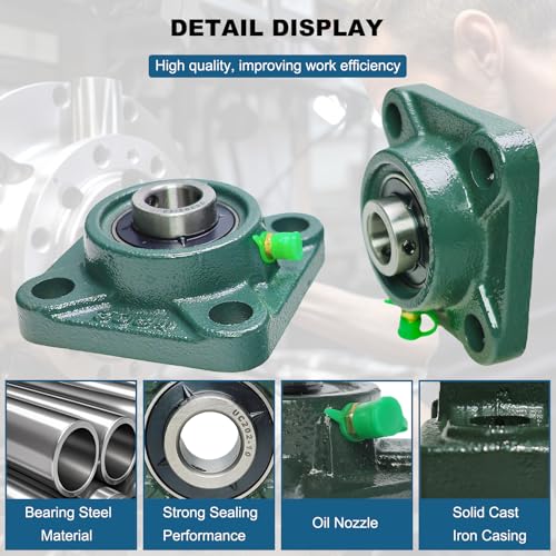 Image of 4 Pack UCF202-10 Pillow Block Bearing - Square Flange 4 Bolt Bearing - Bearing Steel with 5 /8 inch Bore - Self Alignment (UCF202-10)
