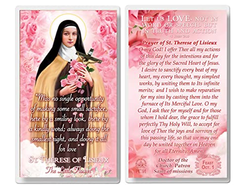 Cartes de prière Sainte Thérèse de Lisieux plastifiées à offrir pour baptême et communion