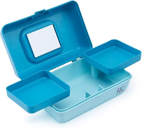 Vista 38 de Caboodles Bonita caja de maquillaje pequeña, caja organizadora de plástico duro, 2 bandejas giratorias, espejo de moda, pestillo seguro para viajes