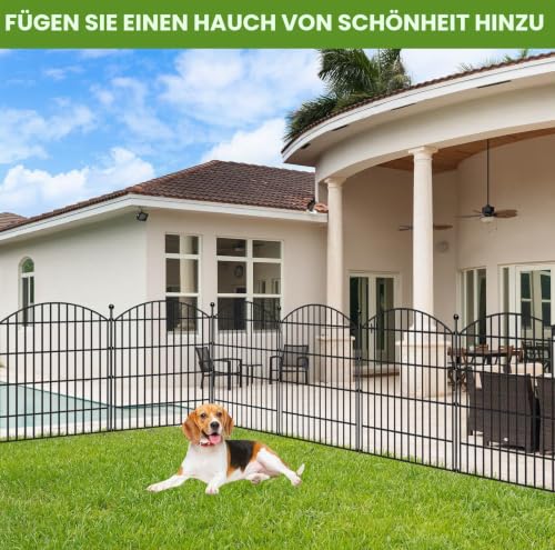 IMSGVIFO Steckzaun Metall,Teichzaun 80cm Hoch,10x Oberbogen Rund Dekorativer Gartenzaun,Gitterzaun Set Beetzaun Zaunelemente Steckzaun für Hunde Teichumrandung Hühnerzaun Schafzaun,Anthrazit
