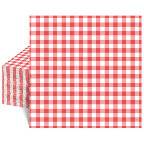 NatNarr 80 Pcs Red Gingham Napkins 6.5 Red White Checkered Plaid Napkins