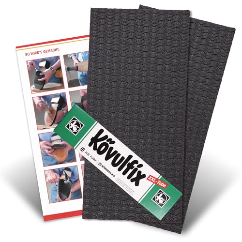 Kit de réparation pour semelles de chaussures avec Kövulfix 120g + 2 plaques de caoutchouc noir + instructions - Réparation de semelles - Colle à...