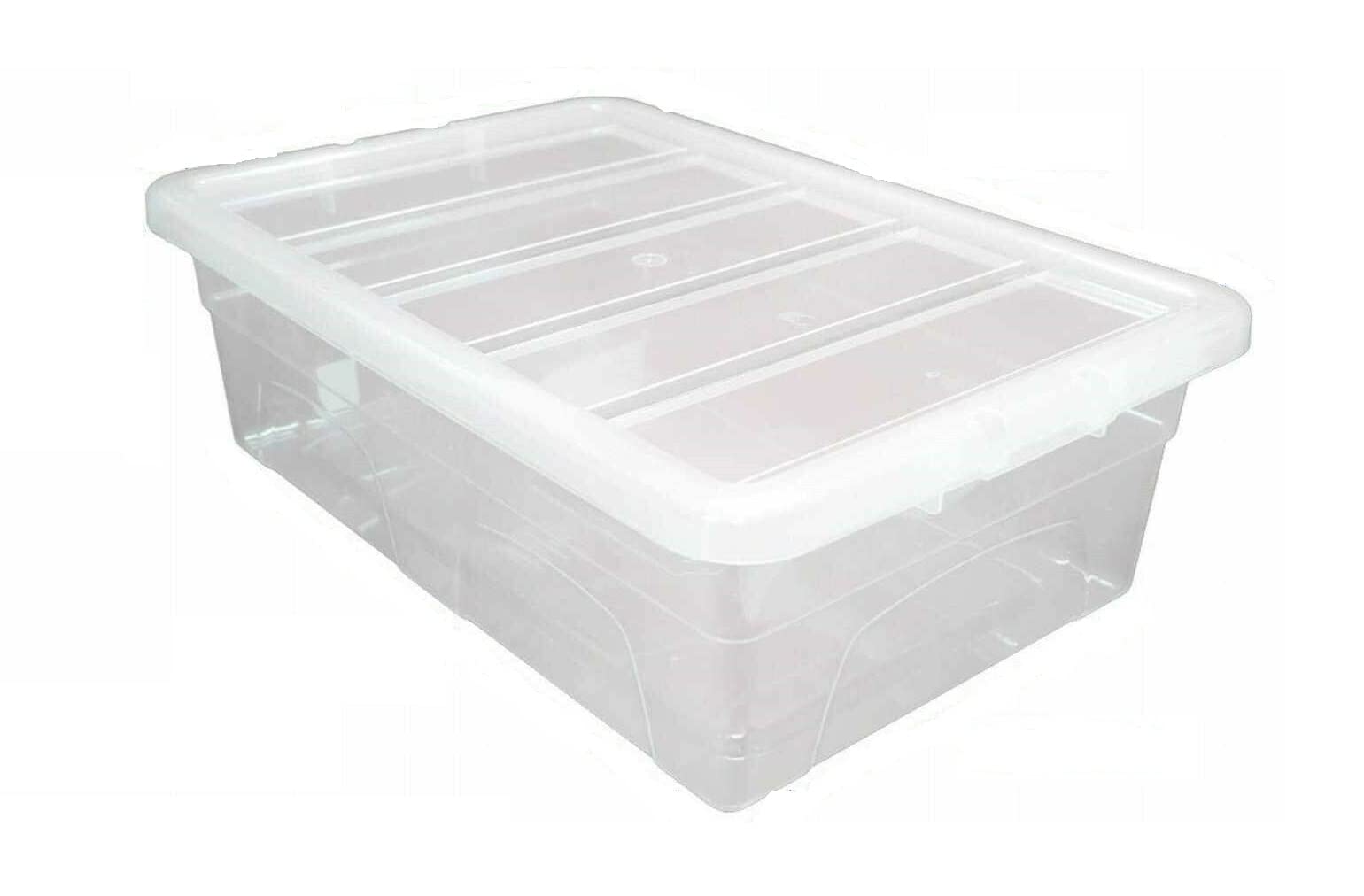 Optimal ProductsClear Plastic Storage Box Boxes With Lids UK BRITISH MADE Home Office Stackable Transparent Plastic Boxes, Size 5,11,24,28,35,45 Litre (43 Litre Underbed, 10 Boxes)