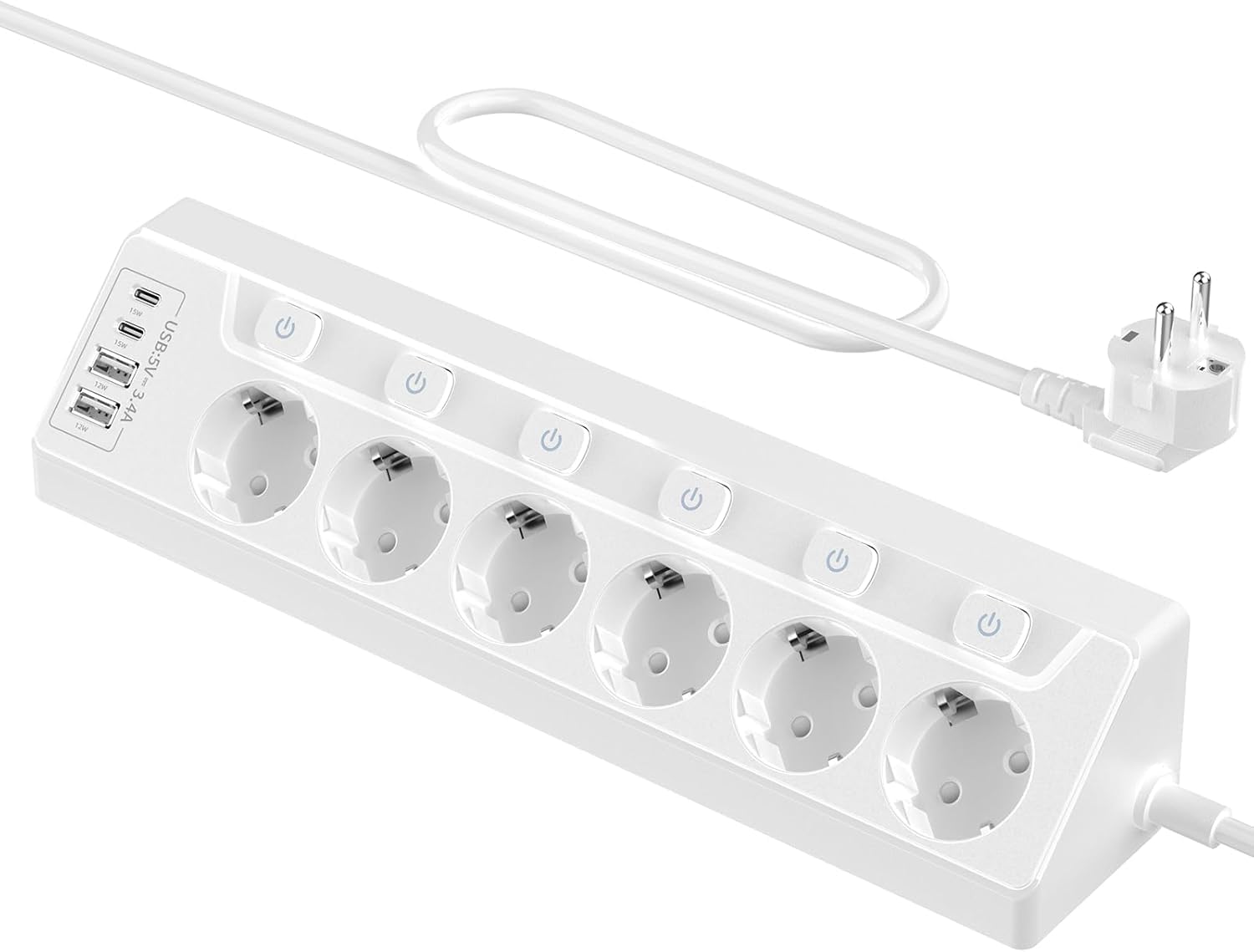 Inhwatek Eck Steckdosenleiste Überspannungsschutz mit USB C, 6 Fach Tischsteckdose Mehrfachsteckdose mit 2M Kabel (4000W,16A) Steckdosenleiste Wandmontage für Küchemit Heim Büro