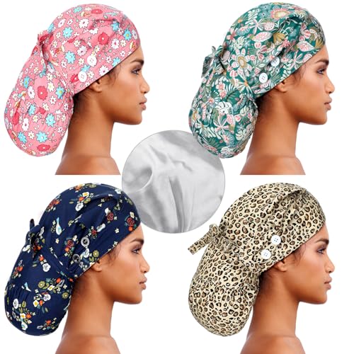 Jamntower 4 Pcs Extra Large Satin Lined Scrub Caps...