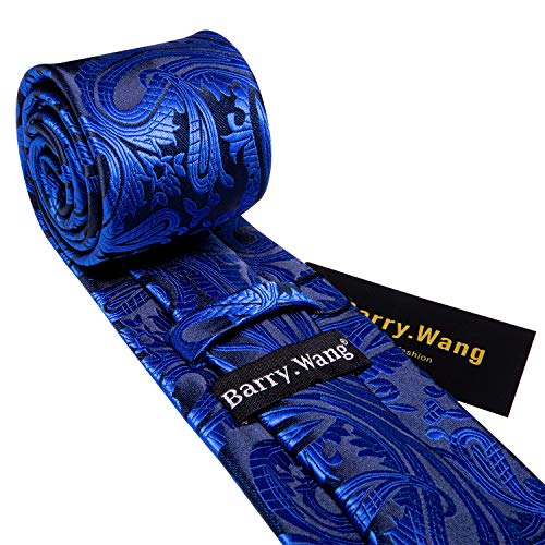 Image of Barry.Wang Men Ties Paisley Woven Silk Necktie Set with Pocket Suqare Cufflinks Formal