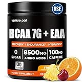 Sugar Free 7g BCAA + EAA Powder | Supports Muscle Recovery, Growth, Strength & Endurance – 9 Essential Amino Acids with L-Glutamine, Caffeine, Vitamin & Electrolyte for Energy & Hydration, Gluten Free