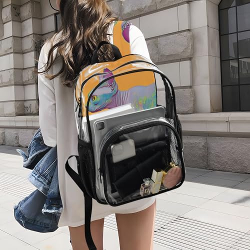 Clear Backpack Cat Hairless Art, PVC Transparent Bag with Large Capacity for Boys, Girls, Men, Women, See Through Bookbag for School Work College Travel4