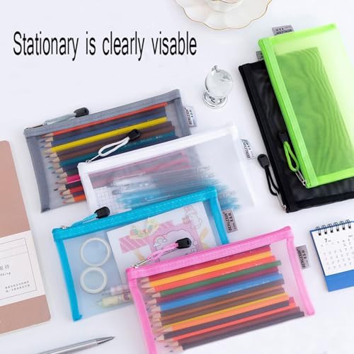 Image of YANCI Zipper Nylon Mesh Pouch, Mesh Cosmetic Bags, Zip Document Holder, Pencil Case, Multipurpose Travel Bags for School Office Supplies Cosmetic & Travel Accessories (A5, 2)