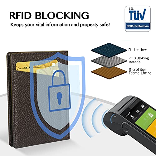 Image of Unaone Slim Minimalist Wallet - Premium Leather RFID Blocking Front Pocket Wallets with 8 Card Slots and 2 ID Window, Dark Coffee