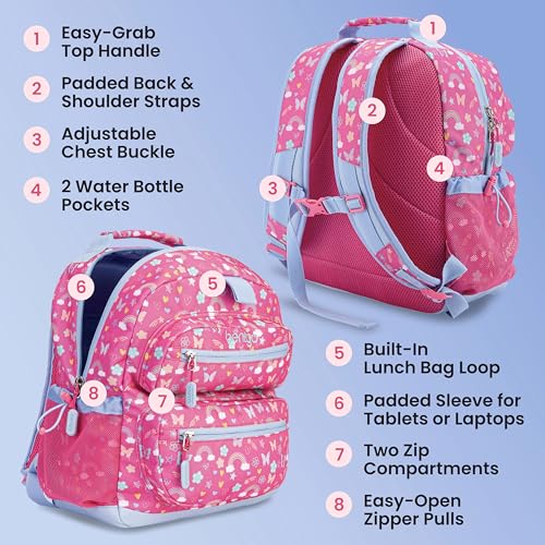 Image of Bentgo Kids Backpack - Lightweight 14 inch Backpack in Fun Prints for School, Travel, & Daycare, Ideal for Ages 4+, Roomy Interior, Durable & Water-Resistant Fabric, & Loop for Lunch Bag (Rainbows)