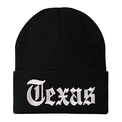 Trendy Apparel Shop Texas State Old English Embroidered Long Cuff Beanie - Black