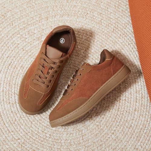 Witwatia Suede & Corduroy Casual Sneakers for Women Lace-up Trendy Women’s Shoes Non-Slip Walking Shoes with Memory Foam Insole4